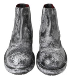 Dolce &amp; Gabbana Black Gray Leather Ankle Boots