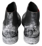 Dolce &amp; Gabbana Black Gray Leather Ankle Boots