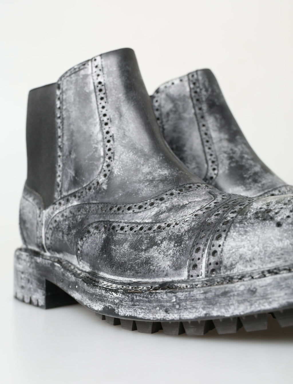 Dolce &amp; Gabbana Black Gray Leather Ankle Boots