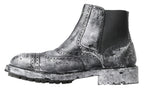 Dolce &amp; Gabbana Black Gray Leather Ankle Boots