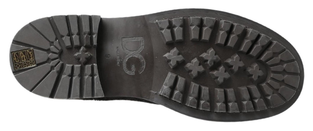 Dolce &amp; Gabbana Black Gray Leather Ankle Boots