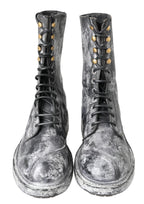 Dolce &amp; Gabbana Black Gray Leather Mid Calf Boots Shoes