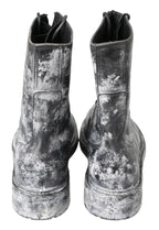 Dolce &amp; Gabbana Black Gray Leather Mid Calf Boots Shoes