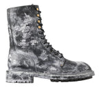 Dolce &amp; Gabbana Black Gray Leather Mid Calf Boots Shoes