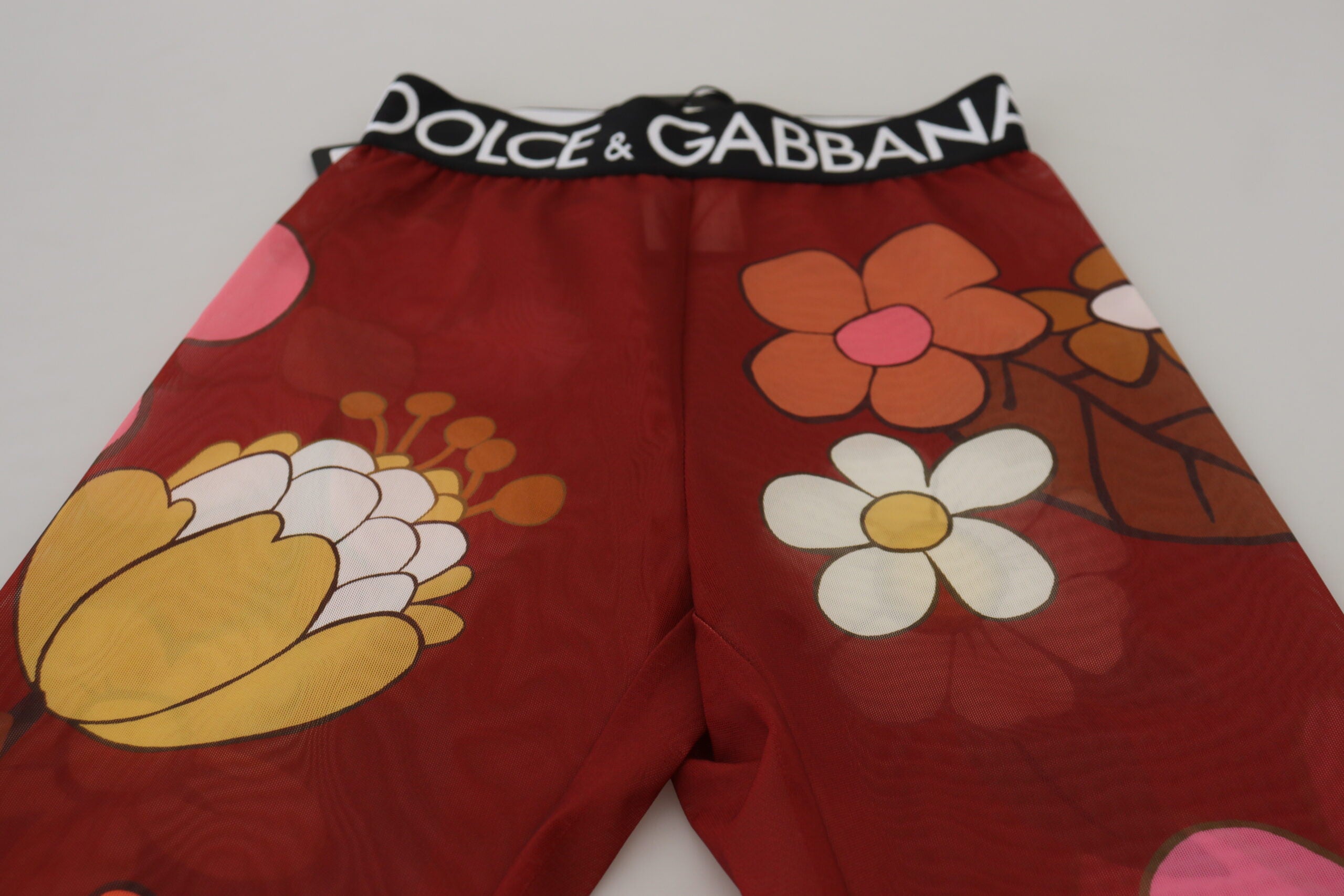 Dolce &amp; Gabbana Red Floral Leggings Stretch Waist Pants