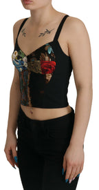 Dolce &amp; Gabbana Black Patchwork Sicily Blouse Corset Cropped Top