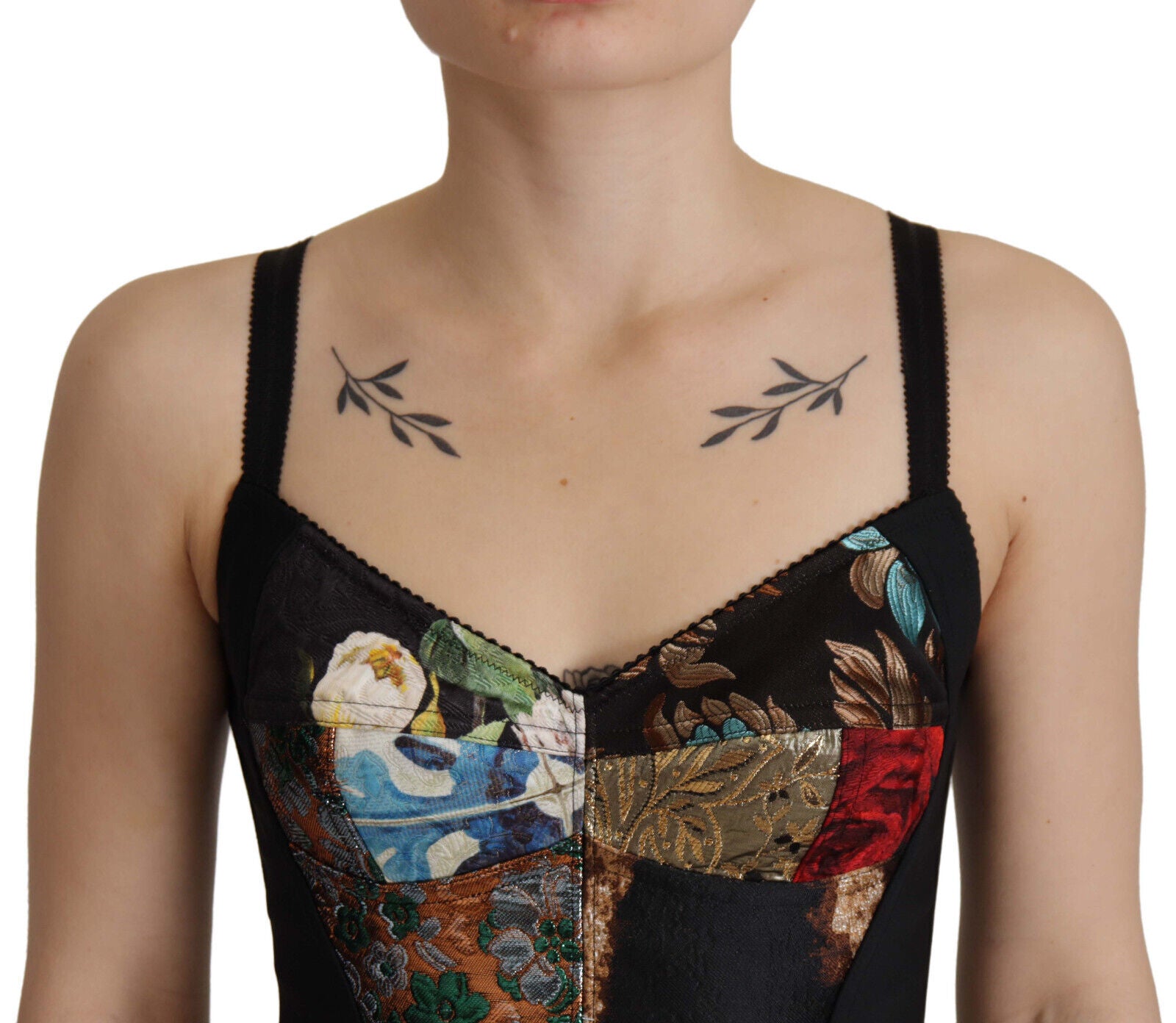 Dolce &amp; Gabbana Black Patchwork Sicily Blouse Corset Cropped Top