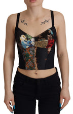 Dolce &amp; Gabbana Black Patchwork Sicily Blouse Corset Cropped Top