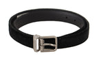 Dolce & Gabbana Black Casual Velvet Silver Metal Logo Buckle Belt