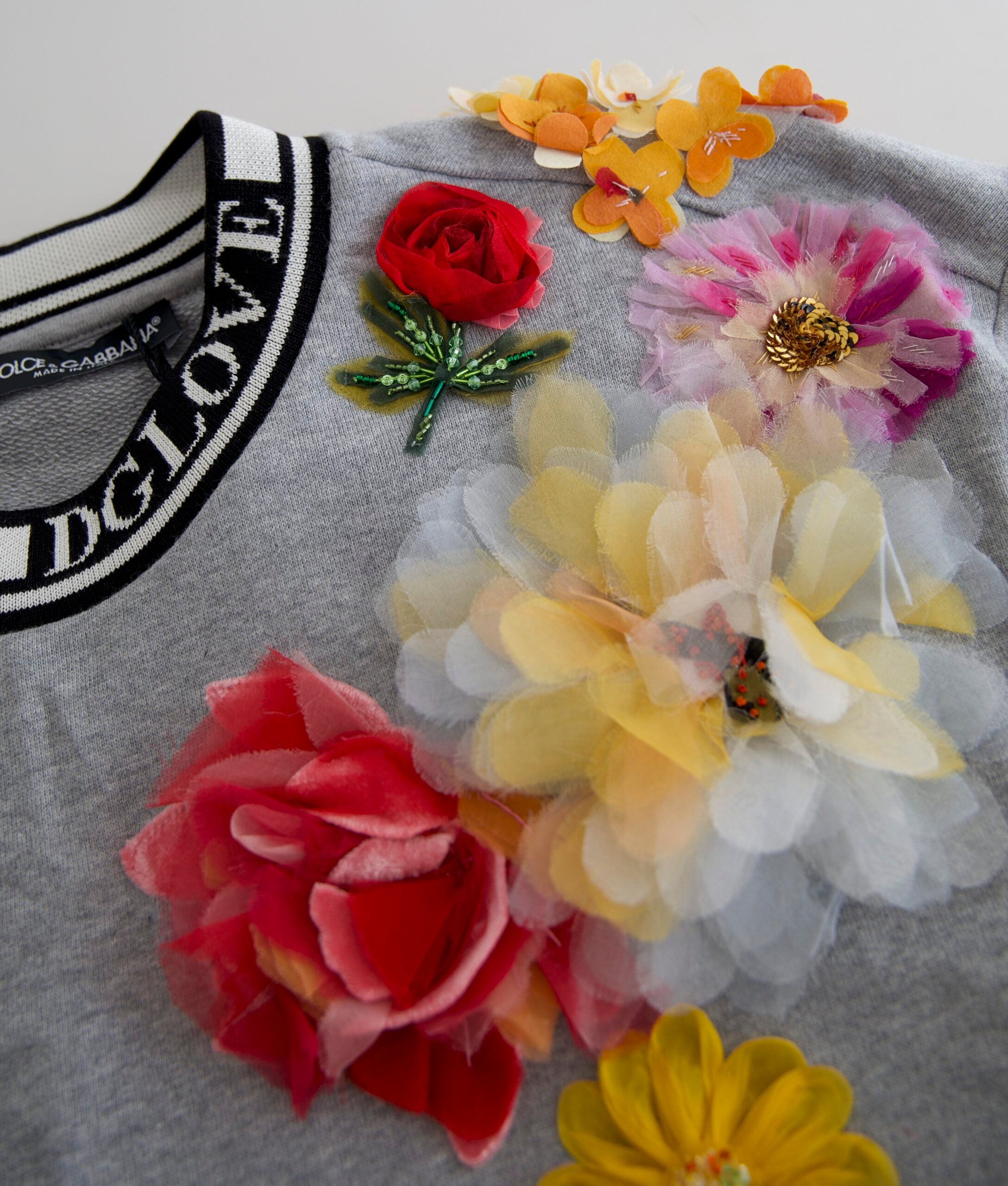 Dolce &amp; Gabbana Gray DG Amore Queen Floral Pullover Sweater