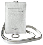 Dolce &amp; Gabbana White Leather Lanyard Logo Card Holder Men Wallet