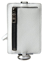 Dolce &amp; Gabbana White Leather Lanyard Logo Card Holder Men Wallet