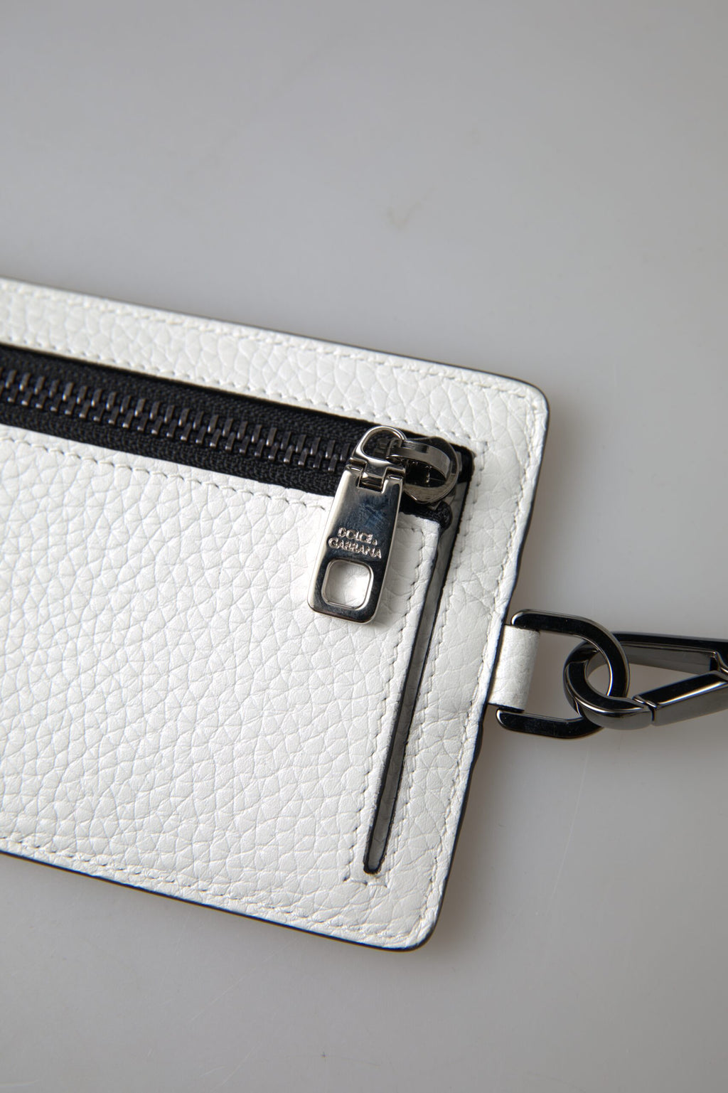 Dolce &amp; Gabbana White Leather Lanyard Logo Card Holder Men Wallet