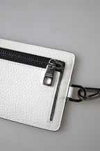 Dolce &amp; Gabbana White Leather Lanyard Logo Card Holder Men Wallet