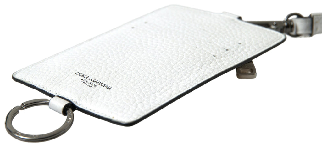 Dolce &amp; Gabbana White Leather Lanyard Logo Card Holder Men Wallet