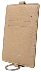 Dolce &amp; Gabbana Beige Leather Lanyard Logo Card Holder Men Wallet
