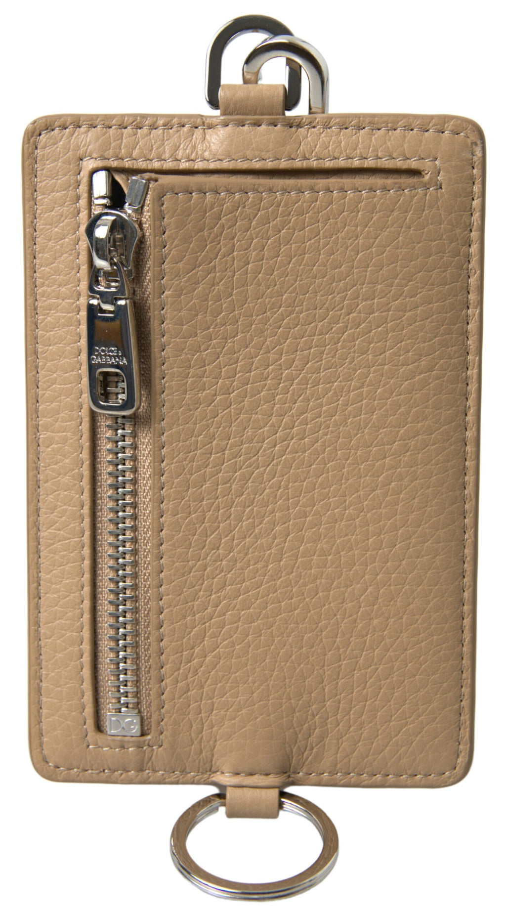 Dolce &amp; Gabbana Beige Leather Lanyard Logo Card Holder Men Wallet