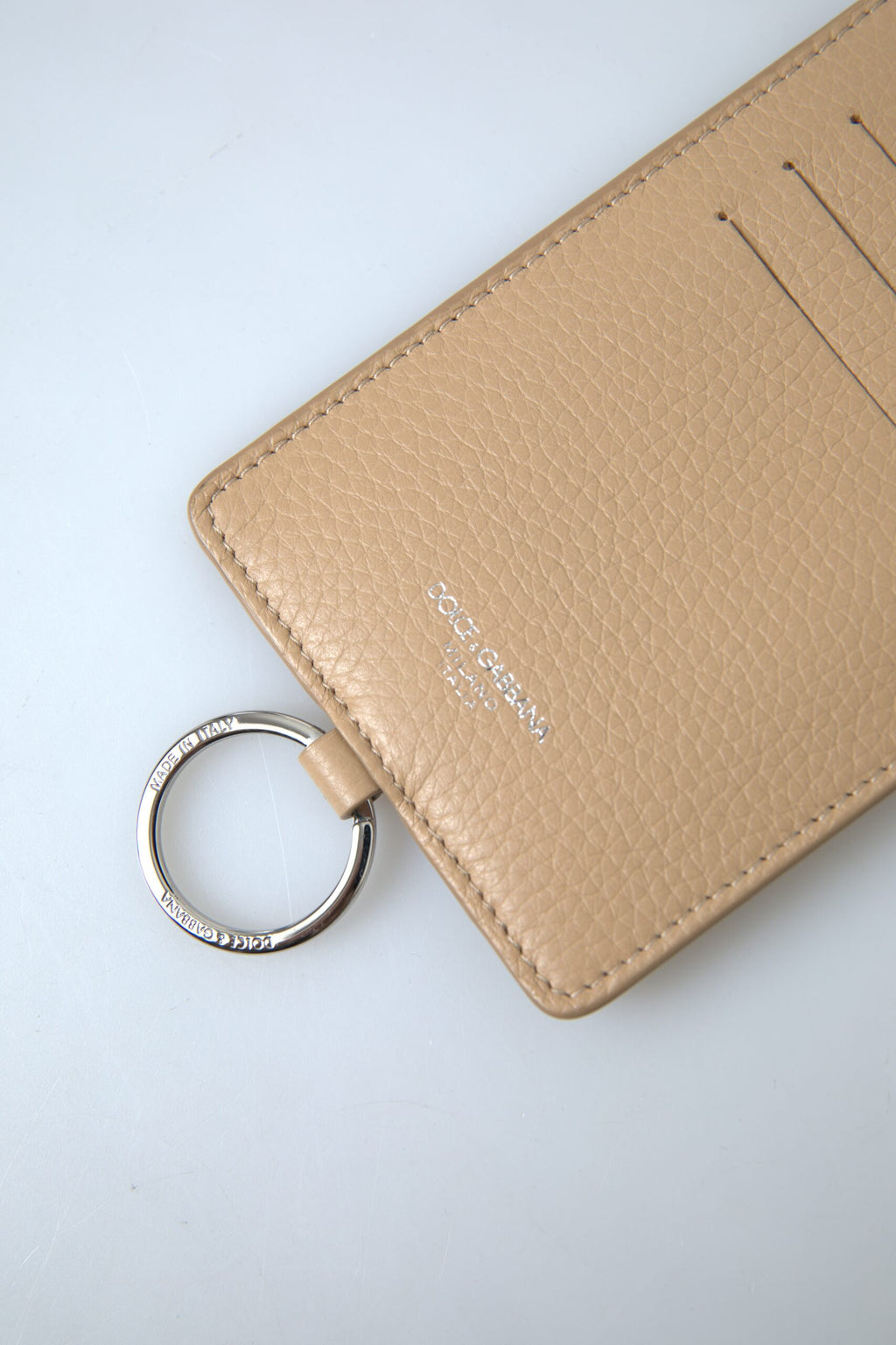Dolce &amp; Gabbana Beige Leather Lanyard Logo Card Holder Men Wallet