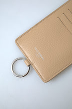Dolce &amp; Gabbana Beige Leather Lanyard Logo Card Holder Men Wallet