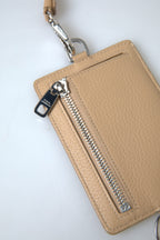 Dolce &amp; Gabbana Beige Leather Lanyard Logo Card Holder Men Wallet