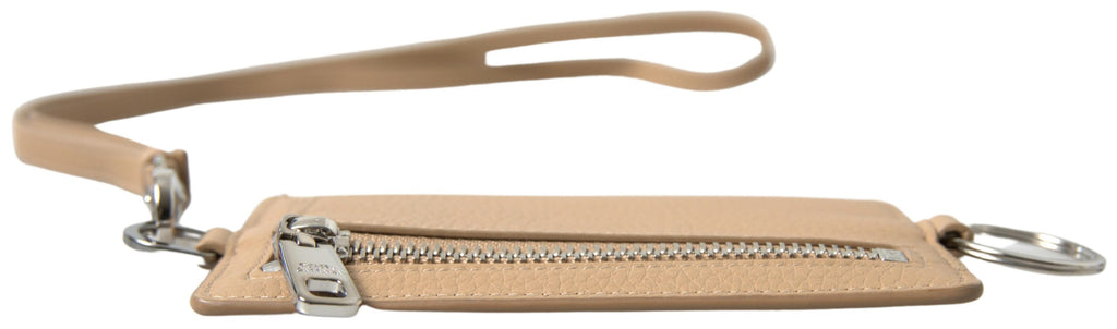 Dolce &amp; Gabbana Beige Leather Lanyard Logo Card Holder Men Wallet