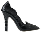Dolce &amp; Gabbana Black CINDERELLA Floral Crystal Heels Shoes