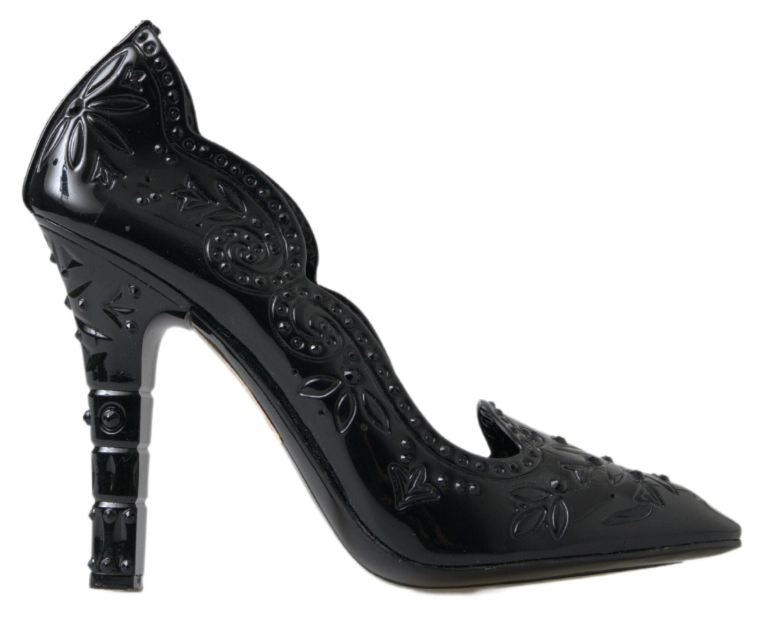 Dolce &amp; Gabbana Black CINDERELLA Floral Crystal Heels Shoes