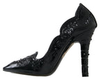 Dolce &amp; Gabbana Black CINDERELLA Floral Crystal Heels Shoes