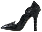 Dolce &amp; Gabbana Black CINDERELLA Floral Crystal Heels Shoes