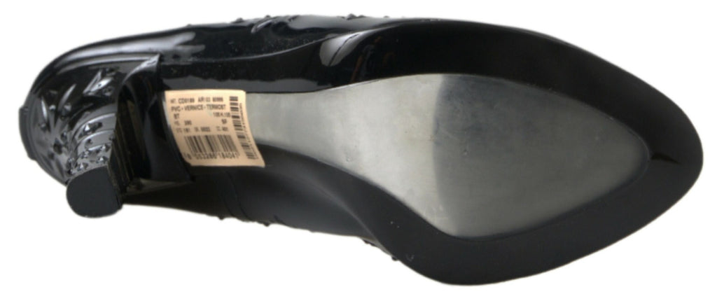 Dolce &amp; Gabbana Black CINDERELLA Floral Crystal Heels Shoes