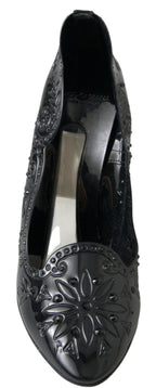Dolce &amp; Gabbana Black CINDERELLA Floral Crystal Heels Shoes