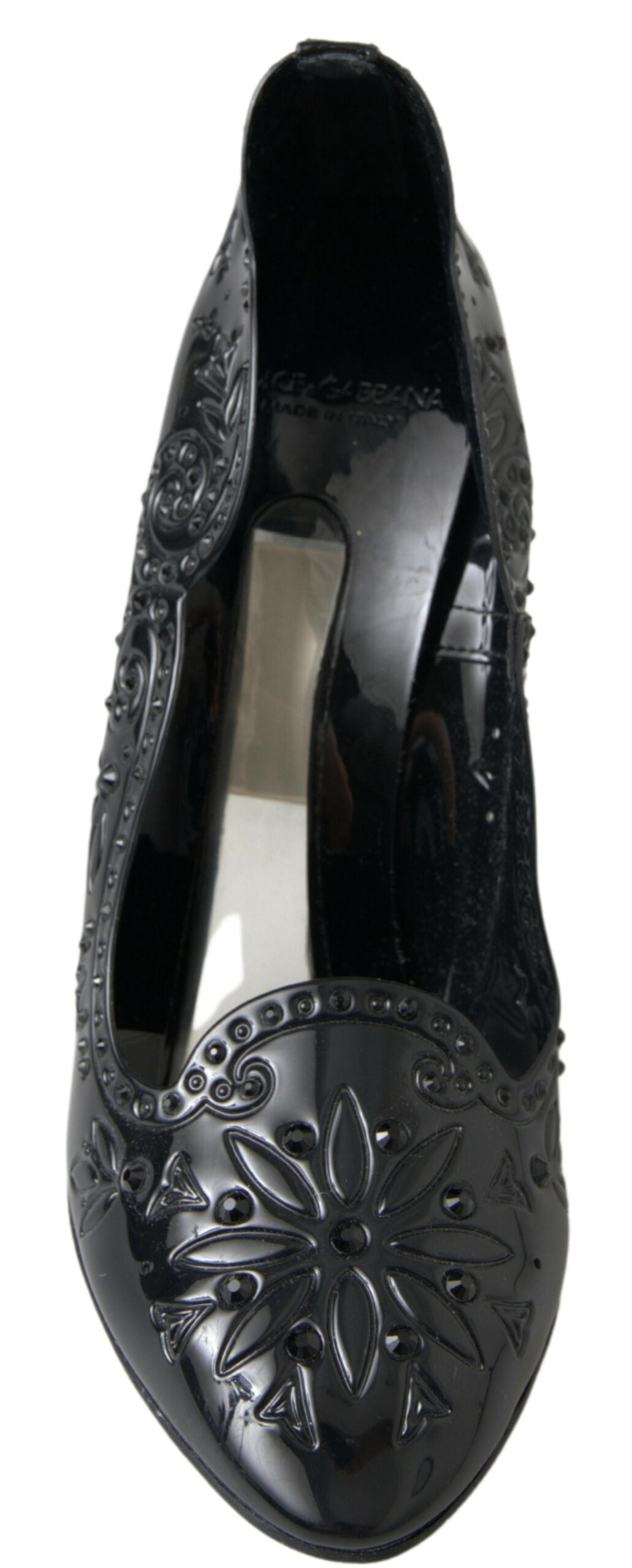 Dolce &amp; Gabbana Black CINDERELLA Floral Crystal Heels Shoes