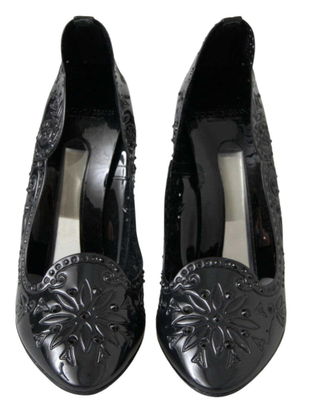 Dolce &amp; Gabbana Black CINDERELLA Floral Crystal Heels Shoes