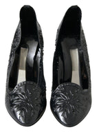 Dolce &amp; Gabbana Black CINDERELLA Floral Crystal Heels Shoes