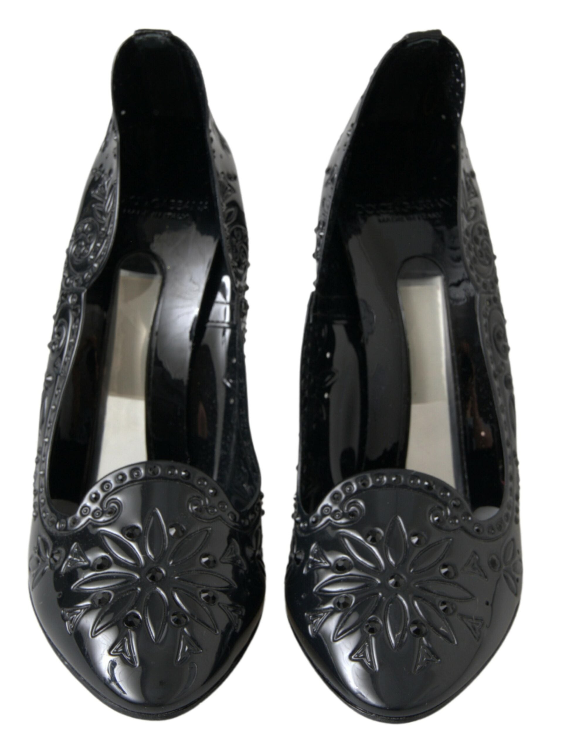 Dolce &amp; Gabbana Black CINDERELLA Floral Crystal Heels Shoes