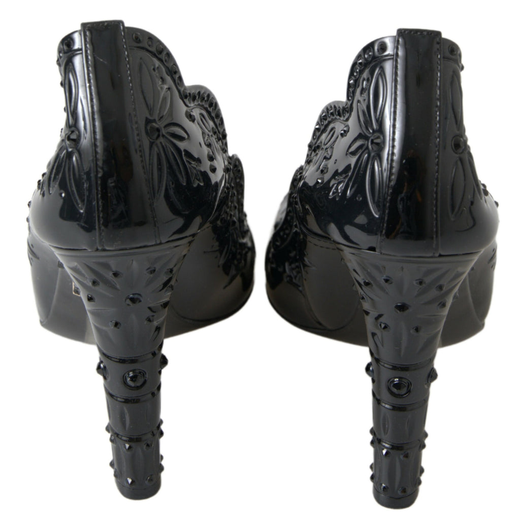 Dolce &amp; Gabbana Black CINDERELLA Floral Crystal Heels Shoes