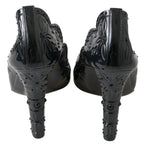 Dolce &amp; Gabbana Black CINDERELLA Floral Crystal Heels Shoes