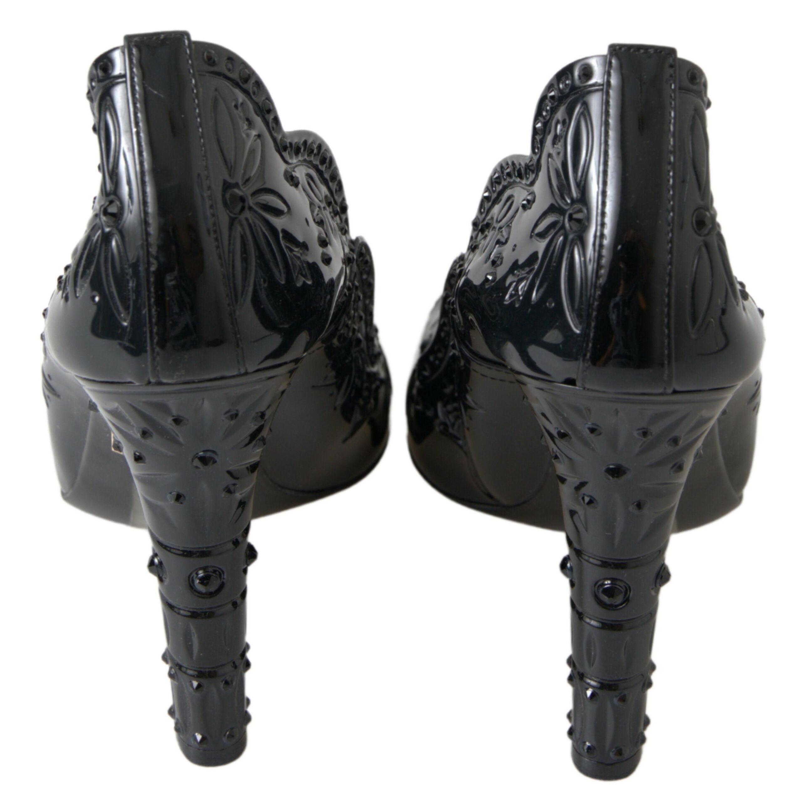 Dolce &amp; Gabbana Black CINDERELLA Floral Crystal Heels Shoes