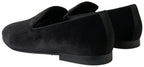 Dolce &amp; Gabbana Black Velvet Loafers Formal Shoes
