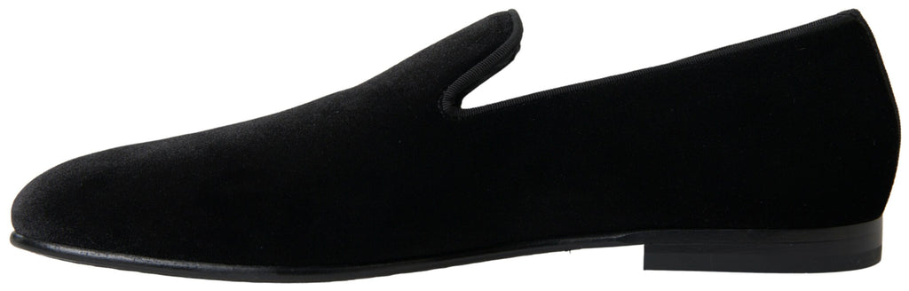 Dolce &amp; Gabbana Black Velvet Loafers Formal Shoes