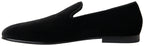 Dolce &amp; Gabbana Black Velvet Loafers Formal Shoes
