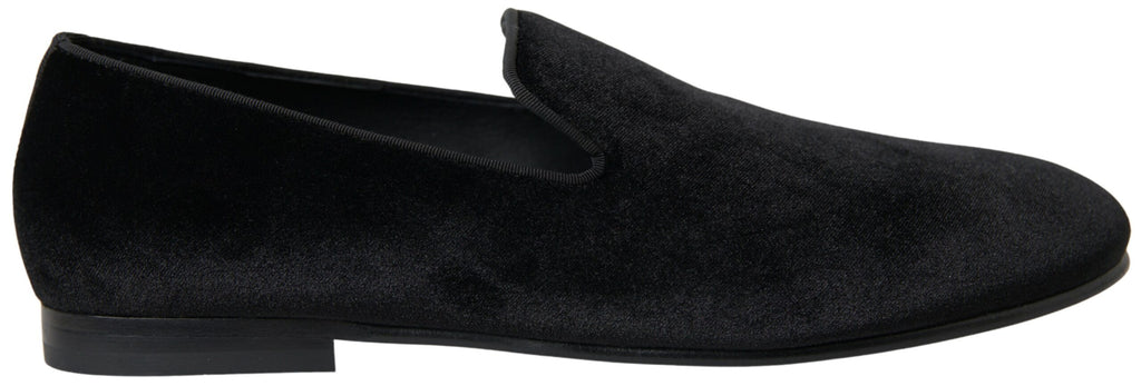 Dolce &amp; Gabbana Black Velvet Loafers Formal Shoes