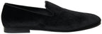 Dolce &amp; Gabbana Black Velvet Loafers Formal Shoes
