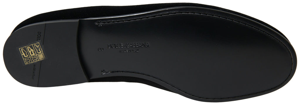 Dolce &amp; Gabbana Black Velvet Loafers Formal Shoes