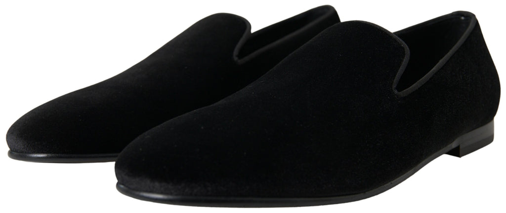 Dolce &amp; Gabbana Black Velvet Loafers Formal Shoes