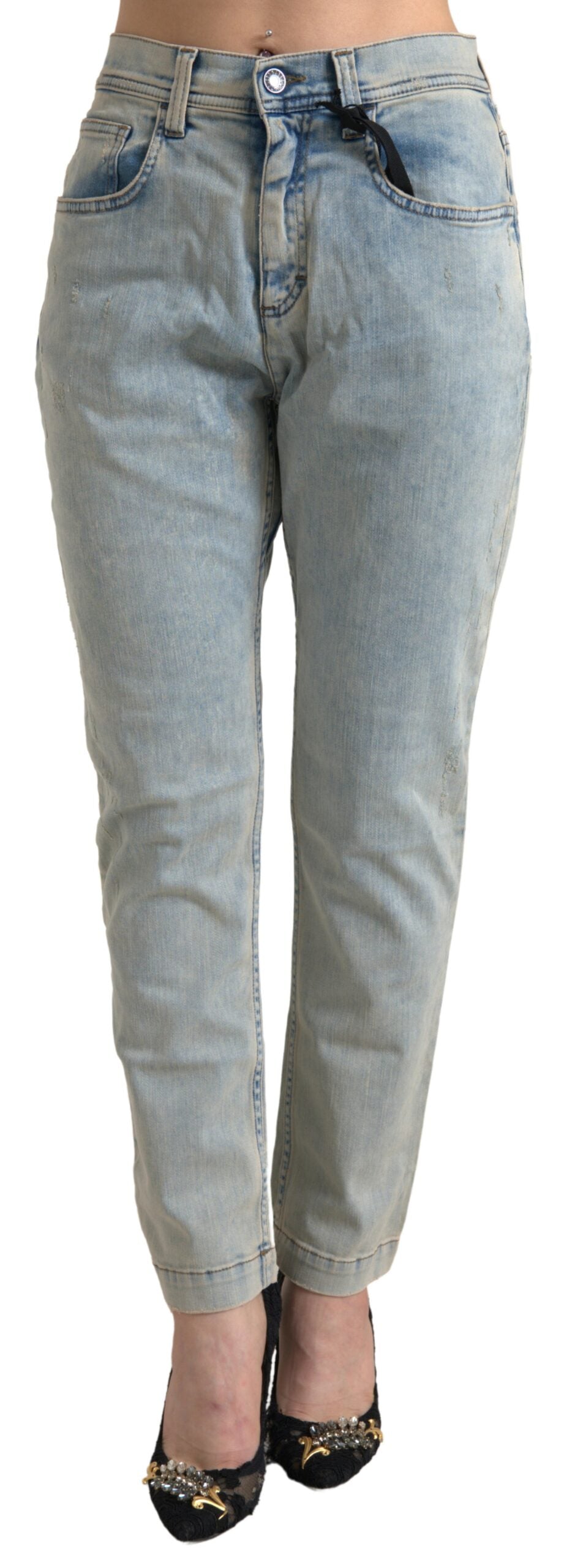 Dolce &amp; Gabbana Blue Washed Cotton Mid Waist Skinny Jeans