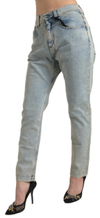 Dolce &amp; Gabbana Blue Washed Cotton Mid Waist Skinny Jeans