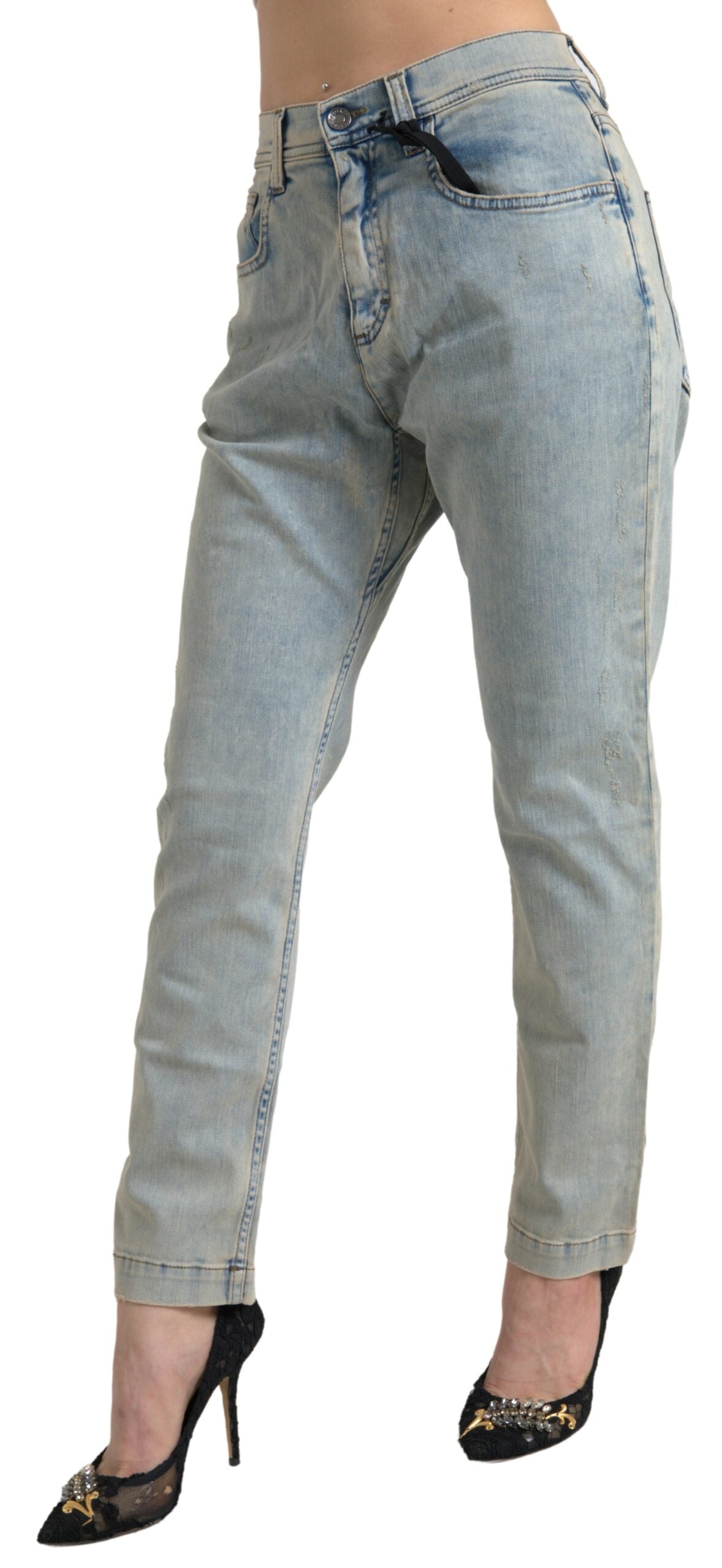 Dolce &amp; Gabbana Blue Washed Cotton Mid Waist Skinny Jeans