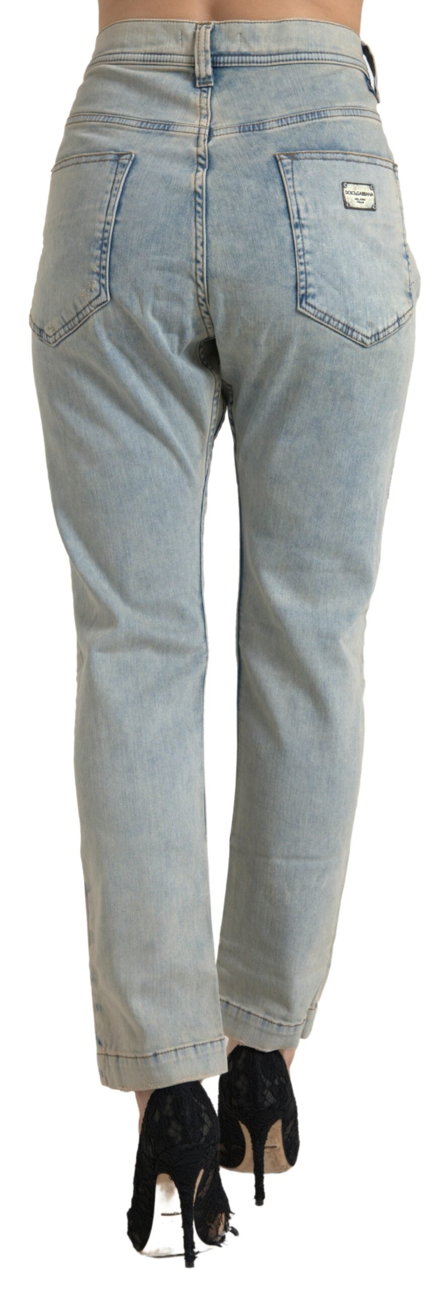 Dolce &amp; Gabbana Blue Washed Cotton Mid Waist Skinny Jeans