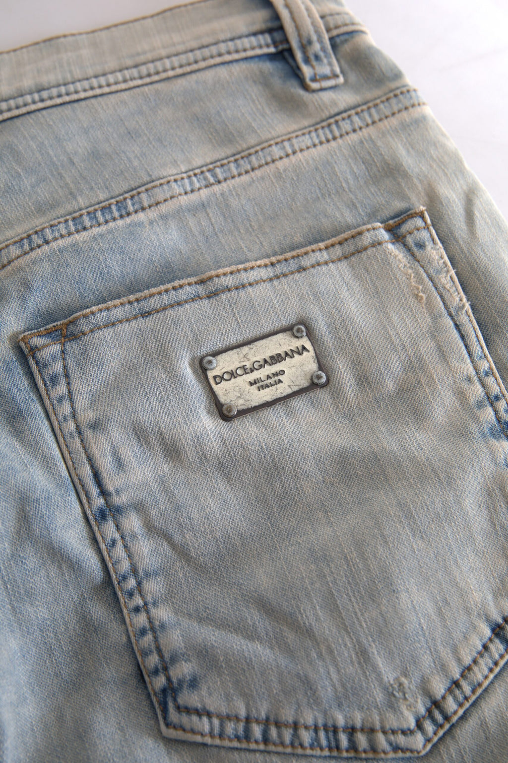 Dolce &amp; Gabbana Blue Washed Cotton Mid Waist Skinny Jeans